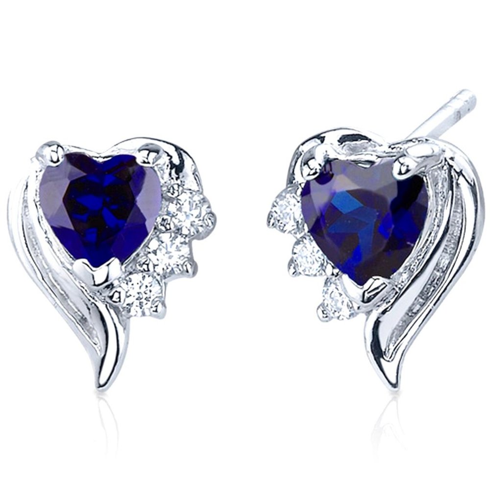 Blue Sapphire Earrings Sterling Silver Heart